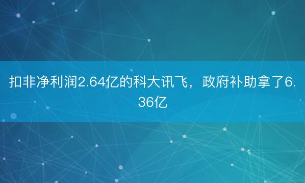 扣非净利润2.64亿的科大讯飞，政府补助拿了6.36亿