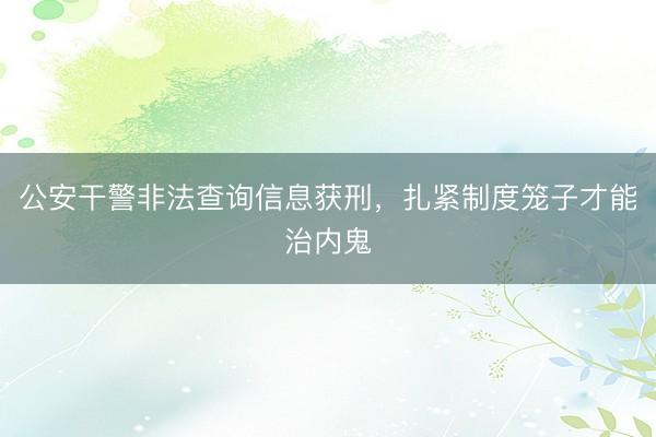公安干警非法查询信息获刑，扎紧制度笼子才能治内鬼