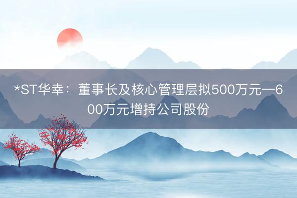 *ST华幸：董事长及核心管理层拟500万元—600万元增持公司股份