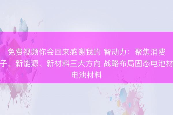 免费视频你会回来感谢我的 智动力：聚焦消费电子、新能源、新材料三大方向 战略布局固态电池材料