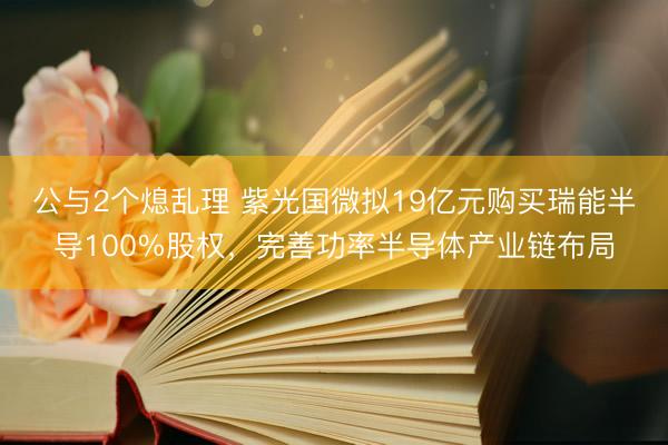 公与2个熄乱理 紫光国微拟19亿元购买瑞能半导100%股权，完善功率半导体产业链布局