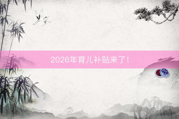 2026年育儿补贴来了！