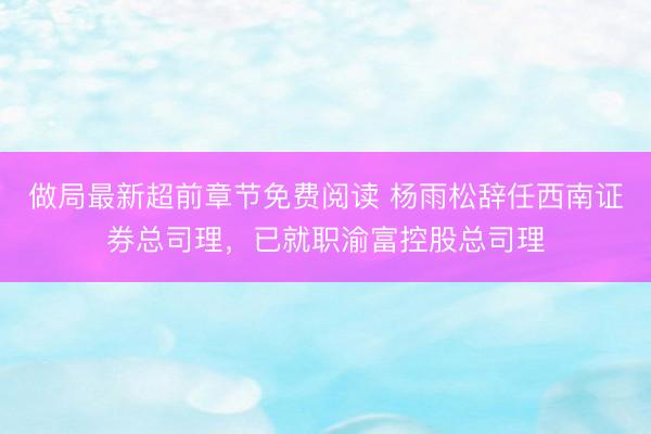 做局最新超前章节免费阅读 杨雨松辞任西南证券总司理，已就职渝富控股总司理