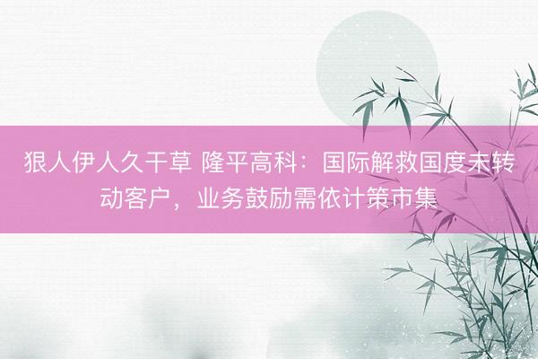 狠人伊人久干草 隆平高科:国际解救国度未转动客户,业务鼓励需依计策市集