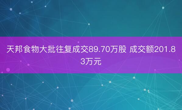 天邦食物大批往复成交89.70万股 成交额201.83万元
